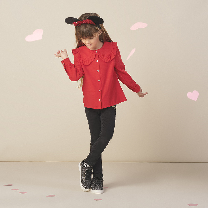 Jean effet used motif Minnie Disney avec ceinture amovible 