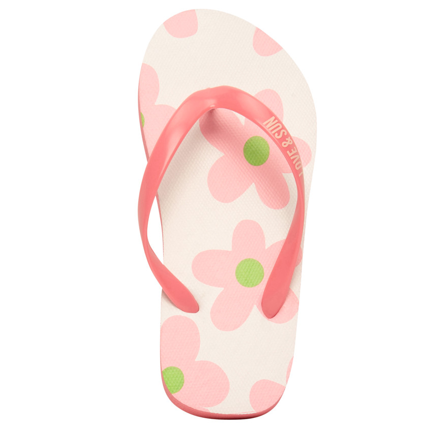 Chanclas de niña con estampado de flores y tiras ajustables según la edad. 