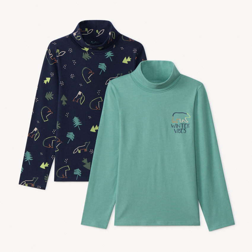 Lot de 2 sous-pulls col roulé fantaisie motifs animaux pour garçon  