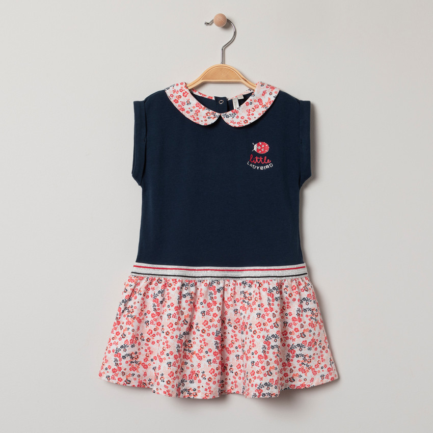 Robe manches courtes effet 2 en 1 à col Claudine et imprimé floral 