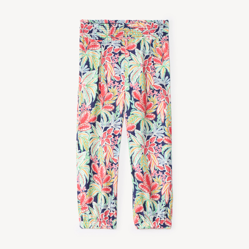 Pantalones capri fluidos con estampado de hojas para niña 