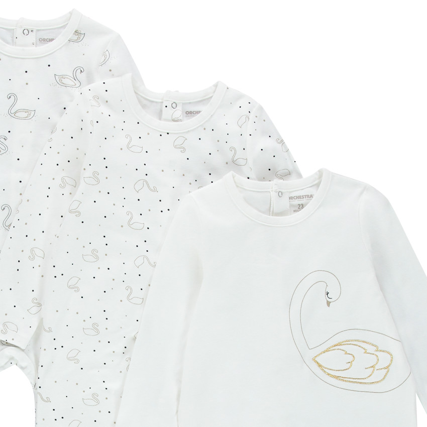 Pack de 3 peleles de jersey para bebé niña con estampado de cisnes  Additional Pack de 3 peleles de jersey para bebé niña con estampado de cisnes