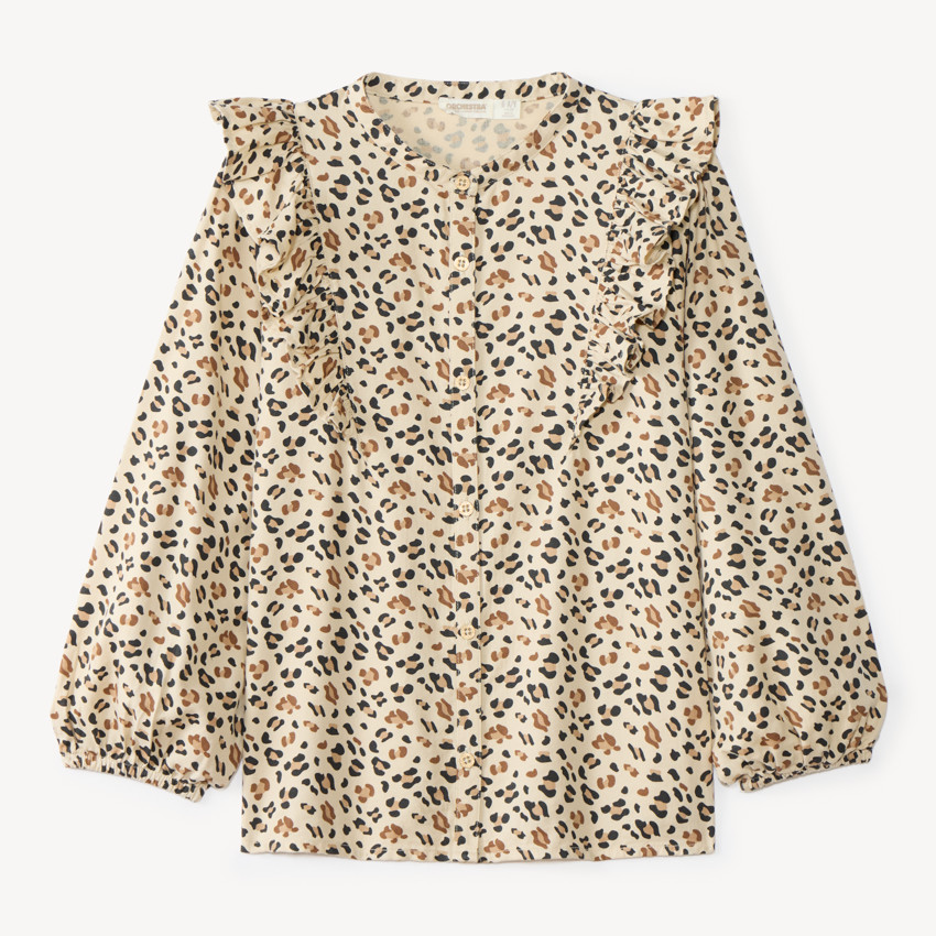 Camisa de manga larga para niña con estampado de leopardo 