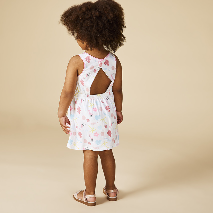 Vestido sin mangas estampado exótico y espalda abierta para bebé niña 