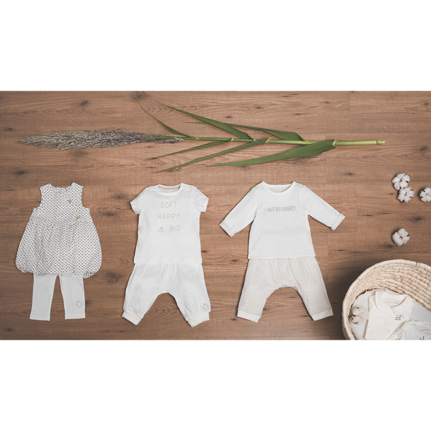 Conjunto de nacimiento camiseta pantalón harem reversible de algodón bio 