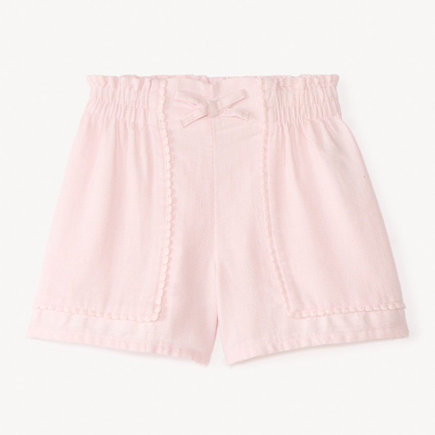 Short de tela con galón de pompones para niña 