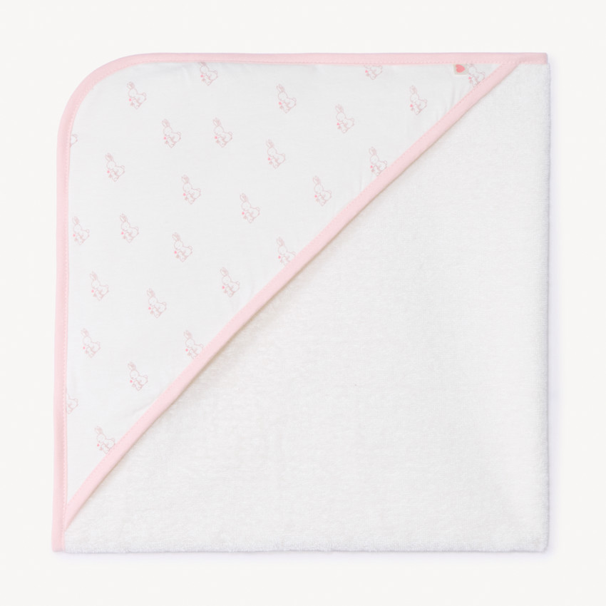 Capa de baño bicolor con estampado de conejitos para bebé niña 