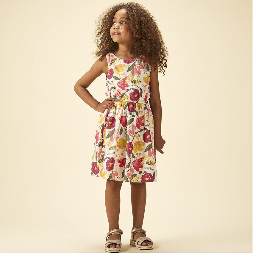 Vestido sin mangas con estampado floral y aberturas laterales para niña 