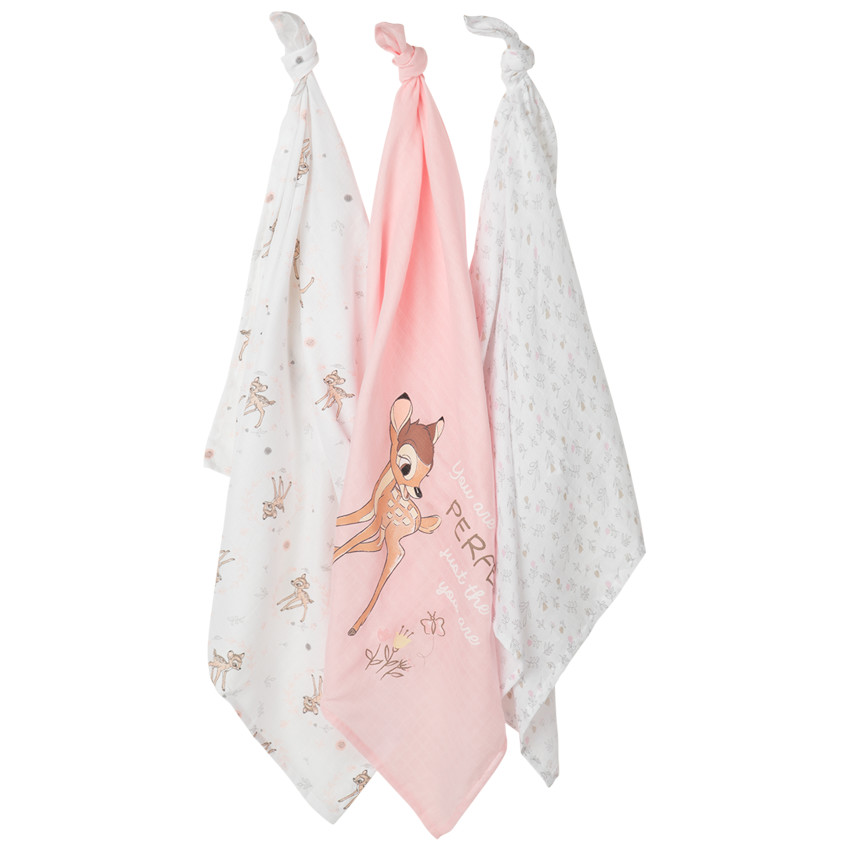 Set de 3 langes en coton tétra Bambi Disney Main Set de 3 langes en coton tétra Bambi Disney
