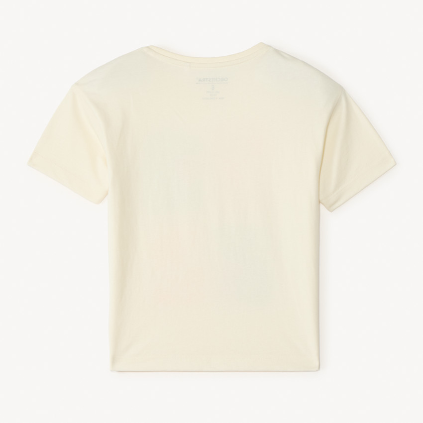 Camiseta de manga corta con estampado de sellos para niña. 