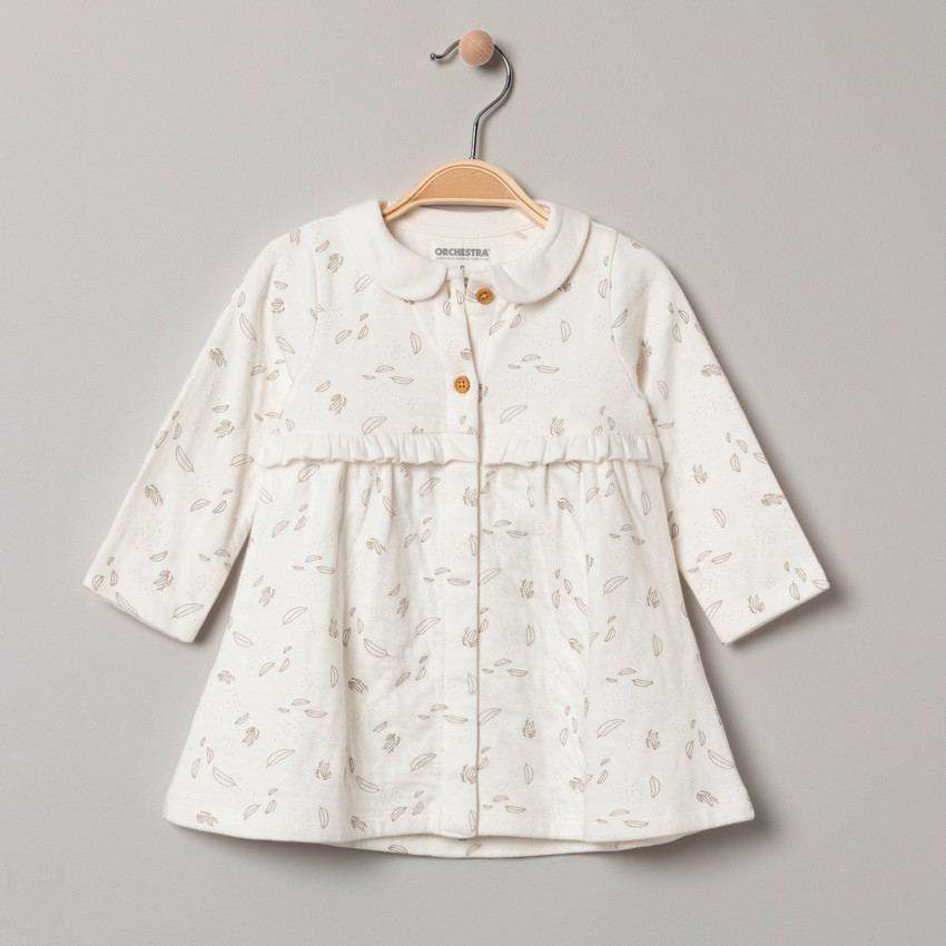 Vestido de manga larga estampado plumas all-over 