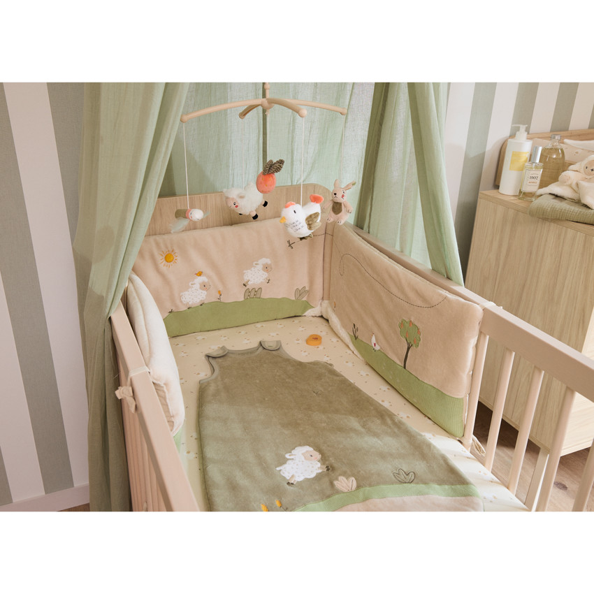 Protector de cuna de 3 paneles en terciopelo La vida en la granja 
