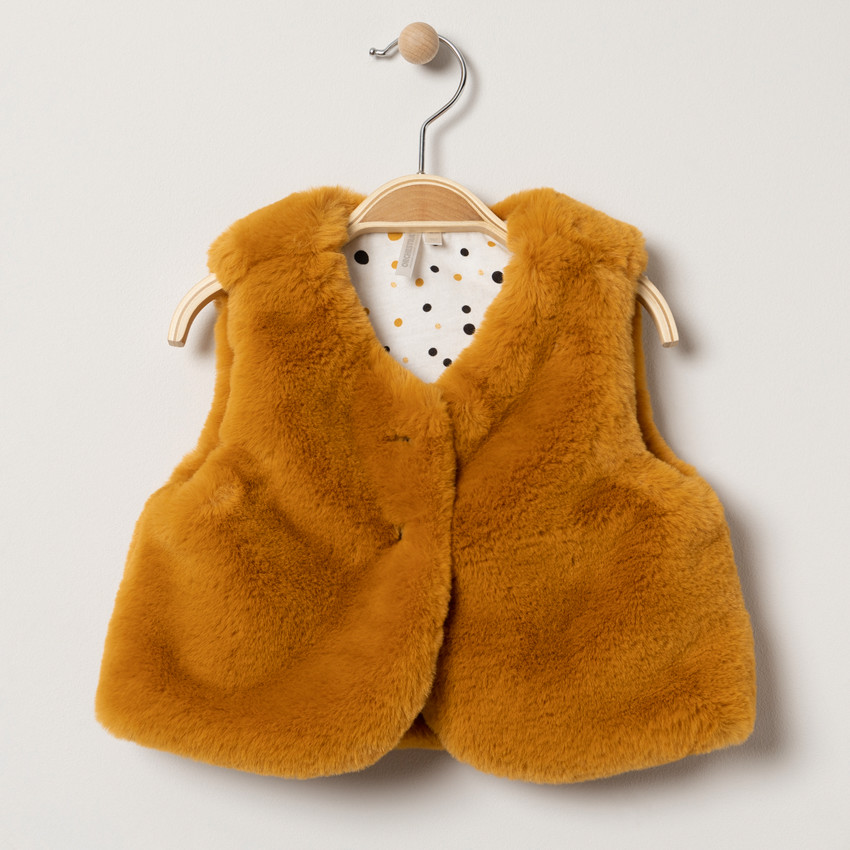 Chaleco sin manga falsa piel forrado  jersey con lunares  