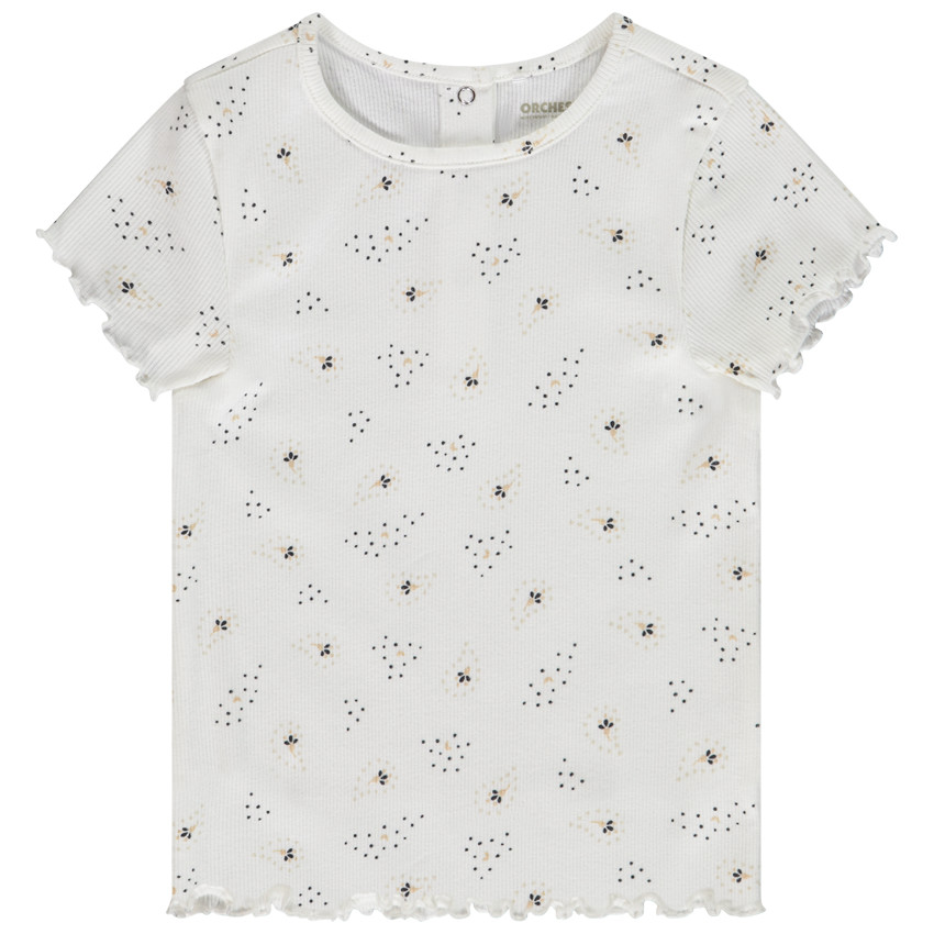 Camiseta manga corta acanalada y estampada para bebé niña 