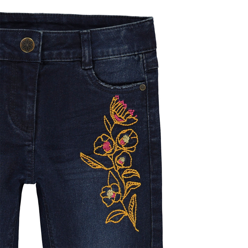 Jeans slim con bordado de flores para niña 