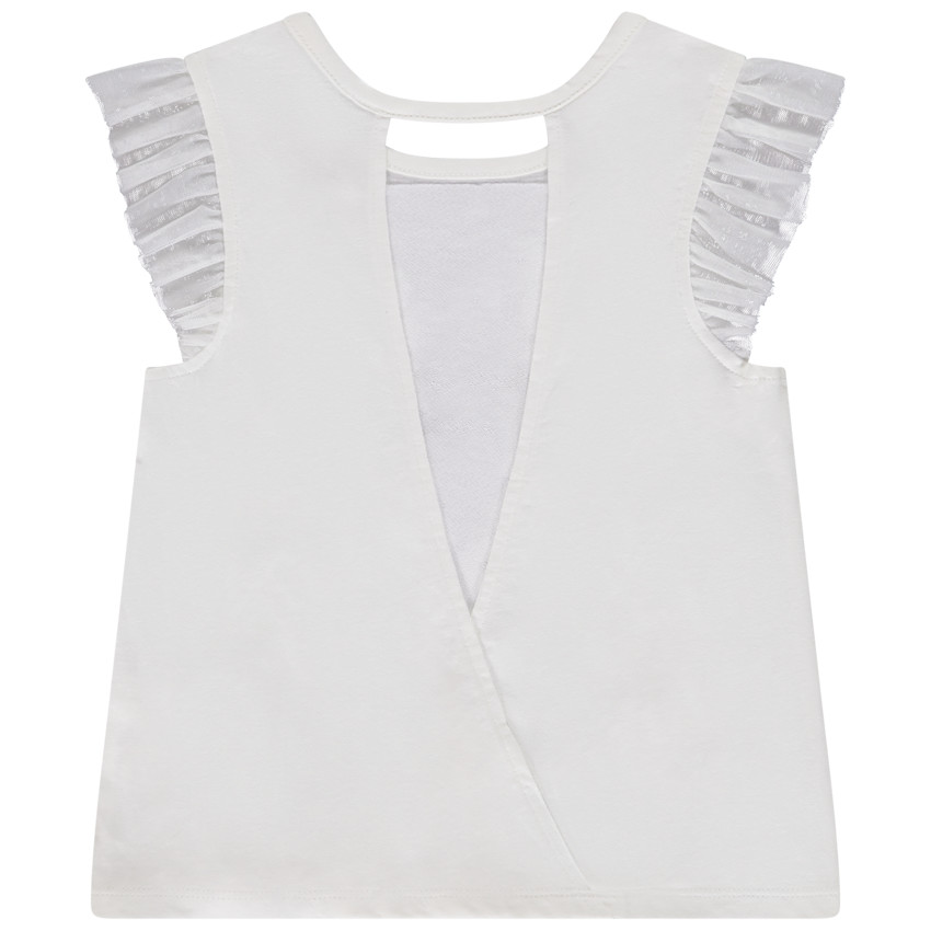 Camiseta manga corta de tul y flores 3D para niña 