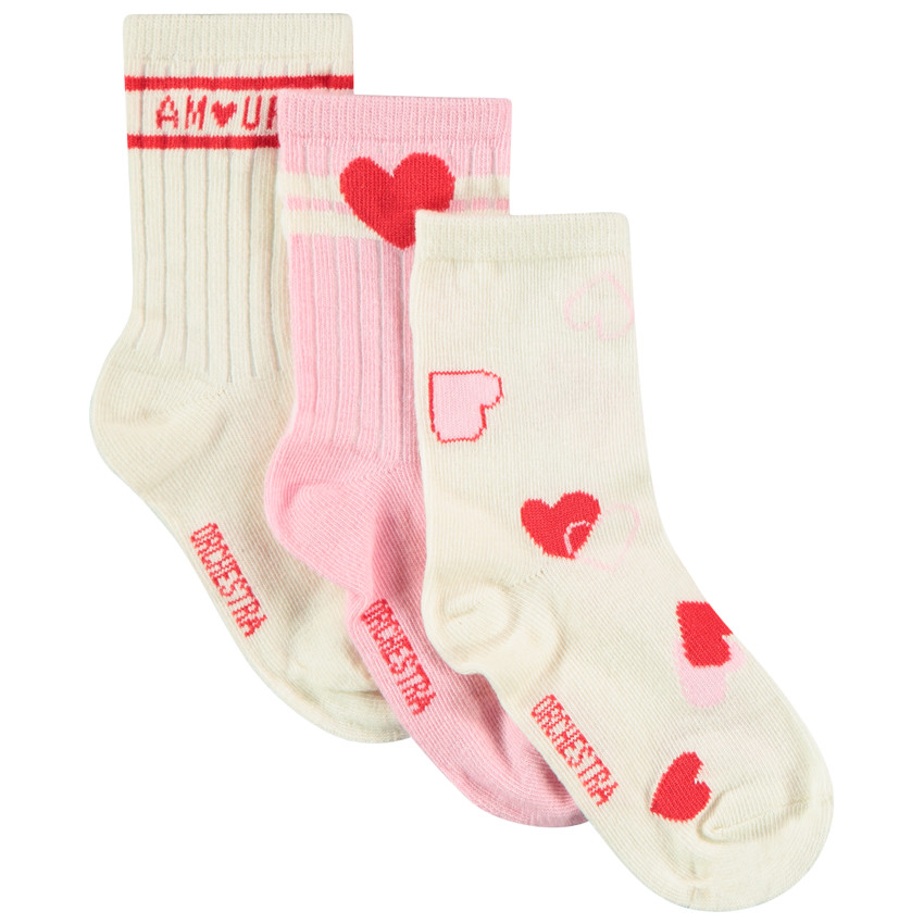 Lote de 3 pares de calcetines altos Corazones para niña 