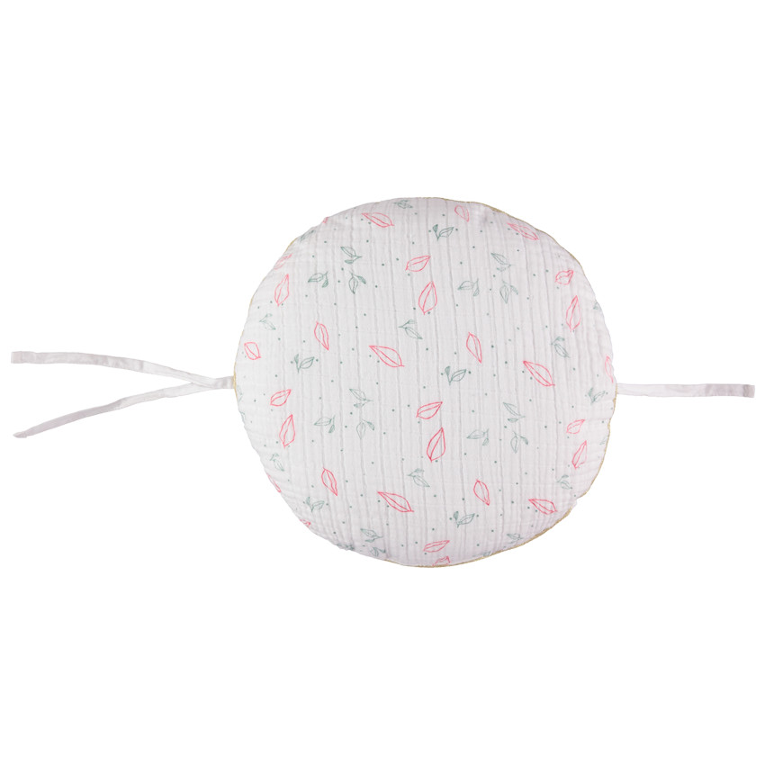 Cojín decorativo redondo en gasa de algodón modulable en protector de cuna o parque 