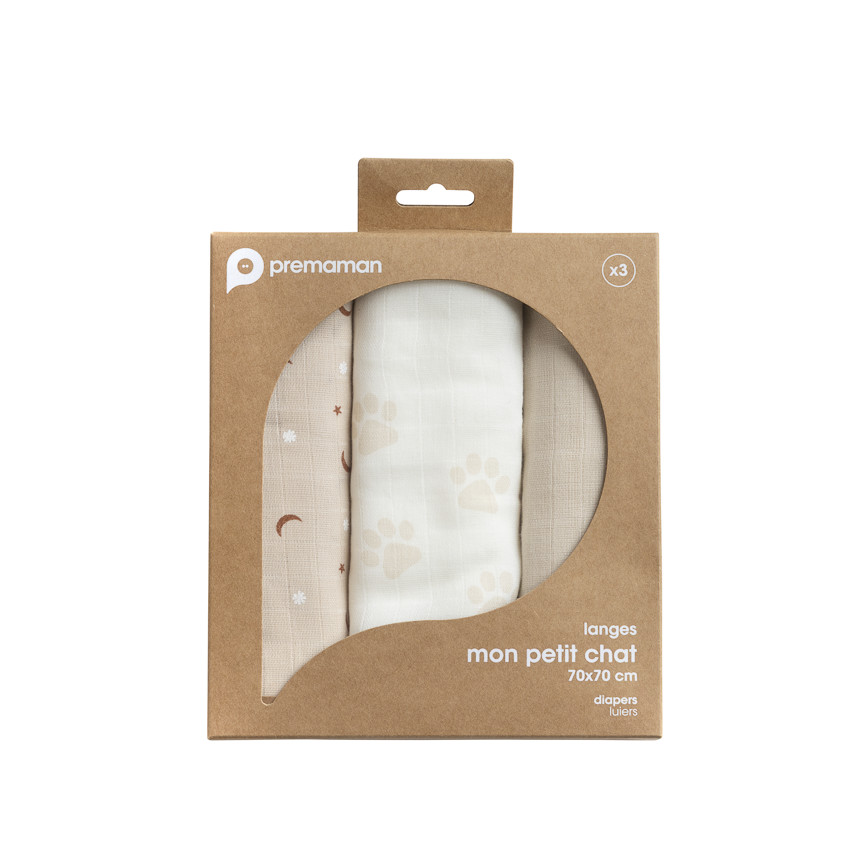 Pack de 3 gasas de 70 x 70 cm Mon Petit Chat 