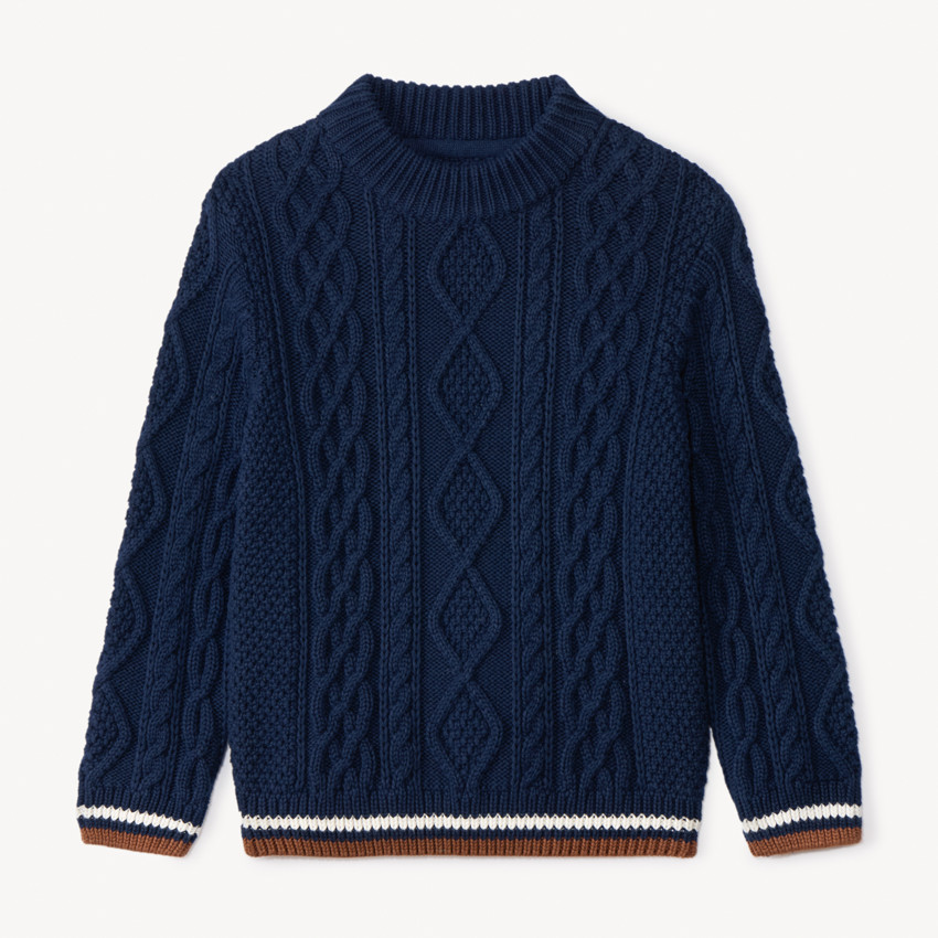 Jersey de punto liso con efecto trenzado y ribete de color para niño 