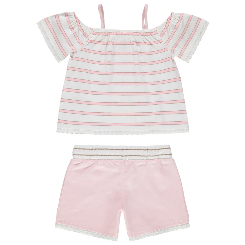 Conjunto con top de rayas print cisne y pantalon corto rosa  Additional Conjunto con top de rayas print cisne y pantalon corto rosa