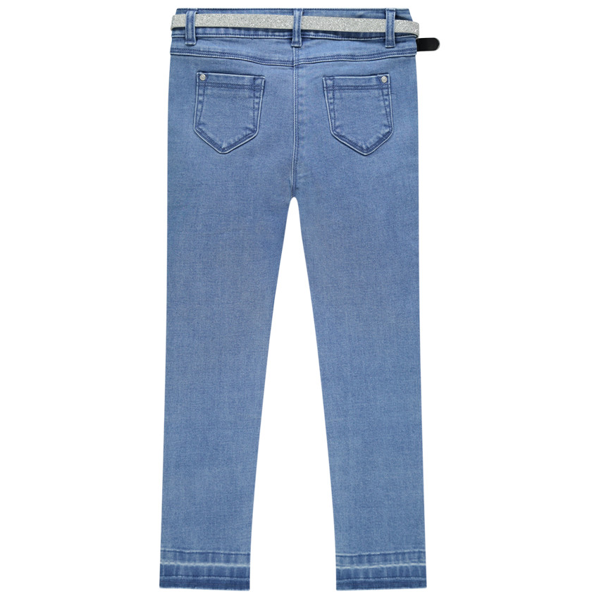 Jeans efecto gastado cinturón plateado y parches Minnie Disney 