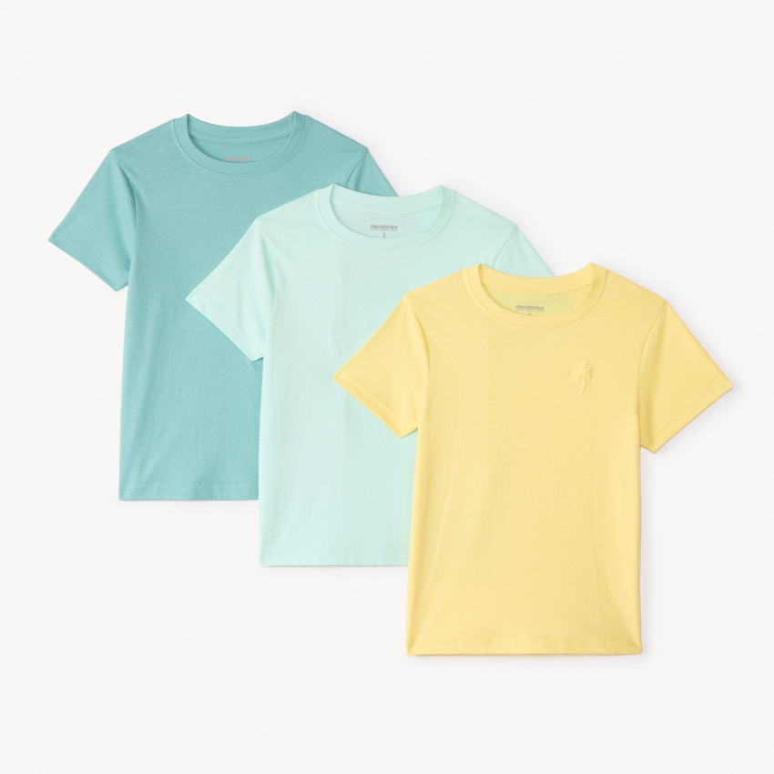 Pack de 3 camisetas de manga corta lisas con estampado de palmera niño. 