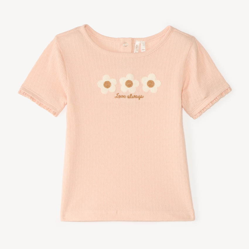 Camiseta de manga corta para bebé niña con bordado de flores 