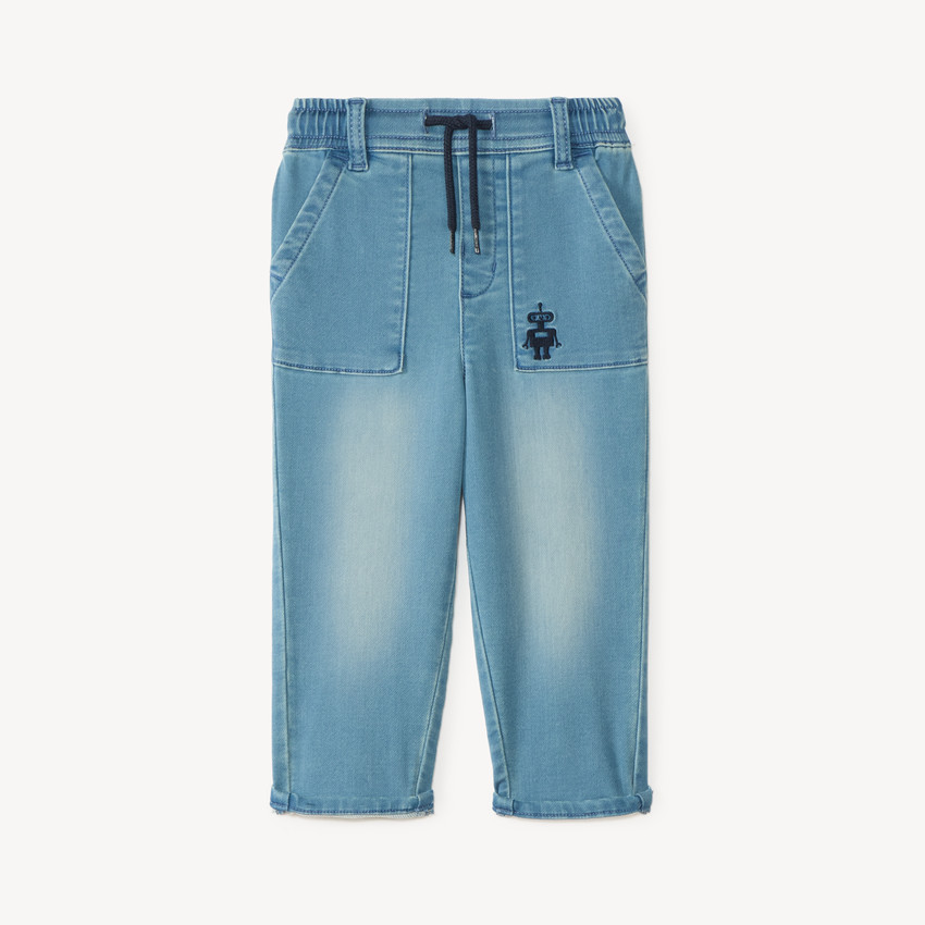 Pantalón ancho con bordado de robot para bebé niño. 