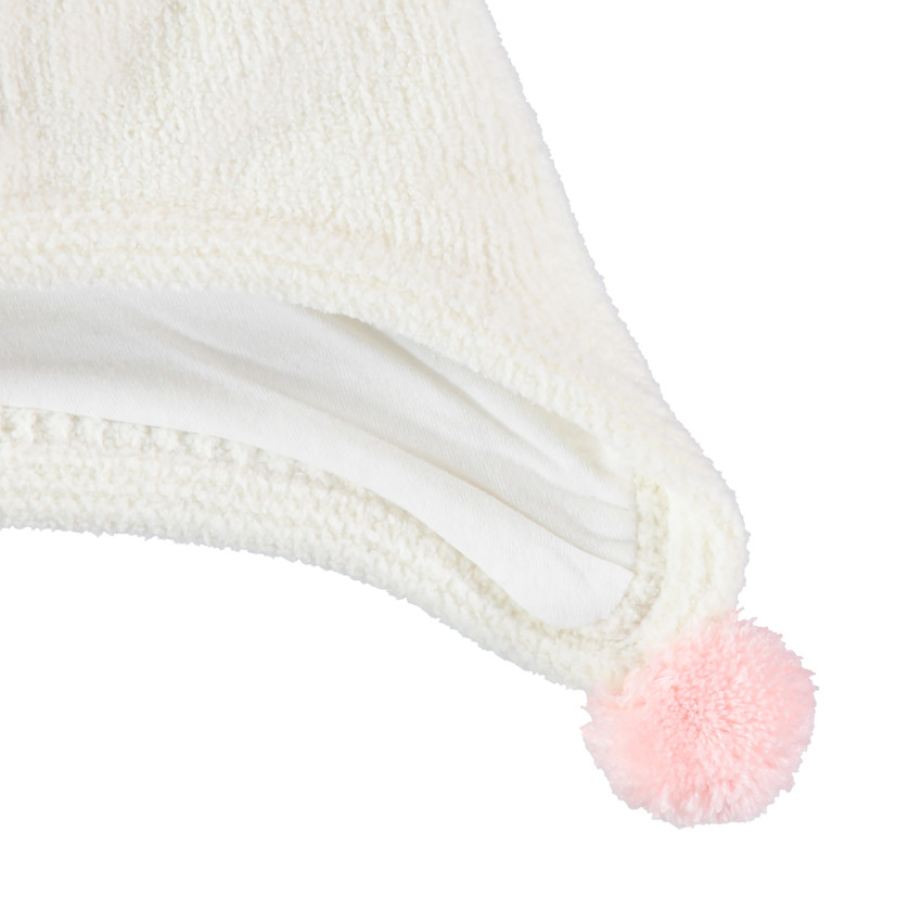 Gorro con orejas de conejo y pompones forrado de jersey 