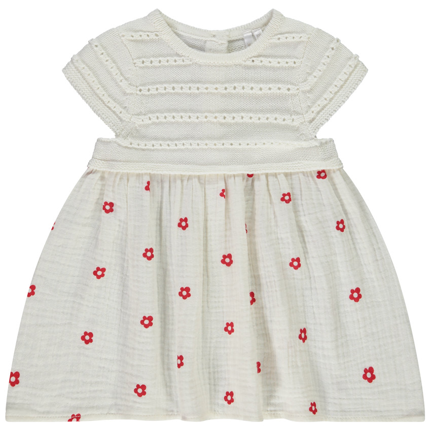 Vestido bicolor efecto 2 en 1 con estampado de flores para bebé niña 