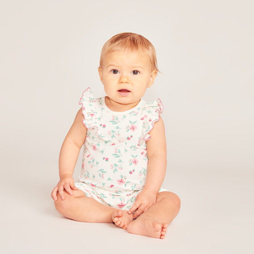 Lote de 2 monos cortos con estampado floral para niña bebé 