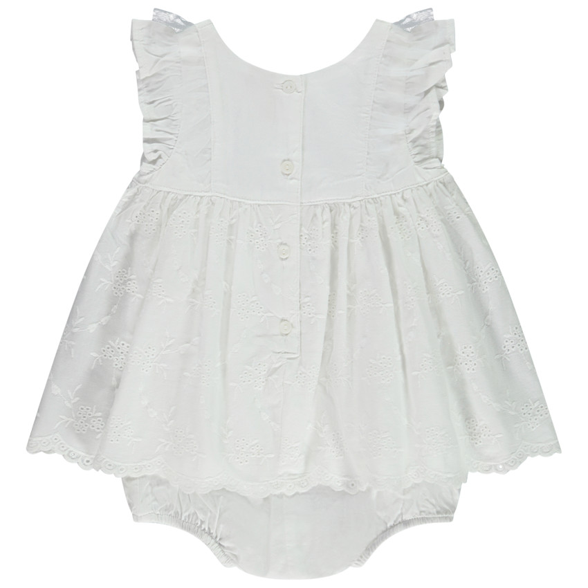 Vestido body efecto 2 en 1 con bordado inglés para bebé niña 