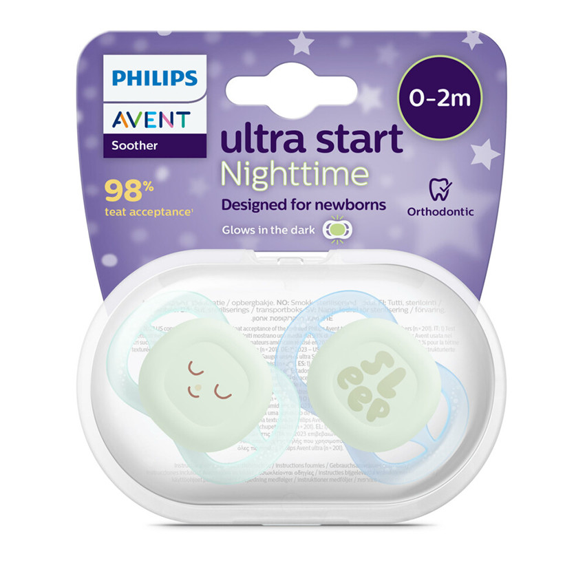 Sucette Ultra Start-Nuit 0-2m Vert/Bleu 2pcs 
