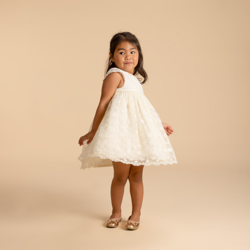 Conjunto de ceremonia vestido + bloomer de tul bordado para niña bebé 