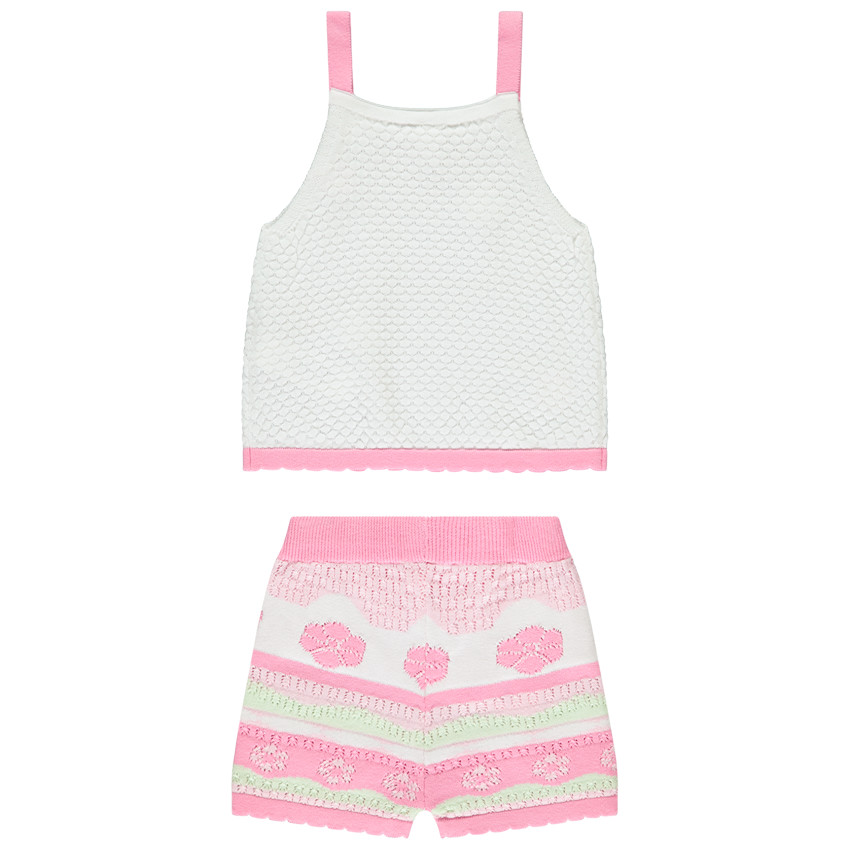 Conjunto camiseta sin mangas y short de punto fantasía con flores para bebé niña 