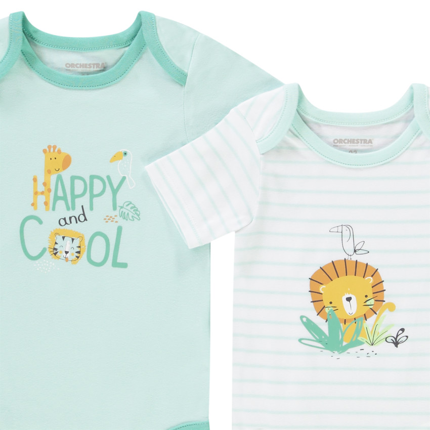 Lote de 5 bodies manga corta león para bebé niño con diferentes aperturas según la edad 