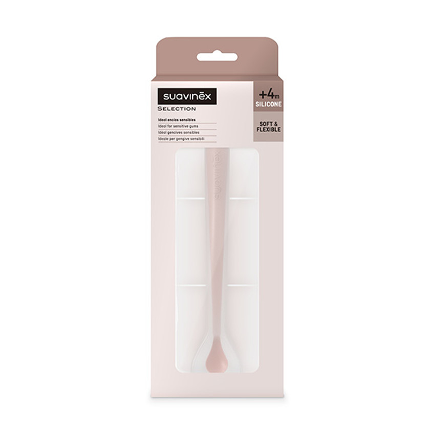 Cuillère souple 1er âge en silicone 4M+ Rose 