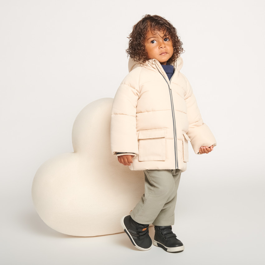 Chaqueta larga de sherpa con capucha y mangas largas para bebé niño 