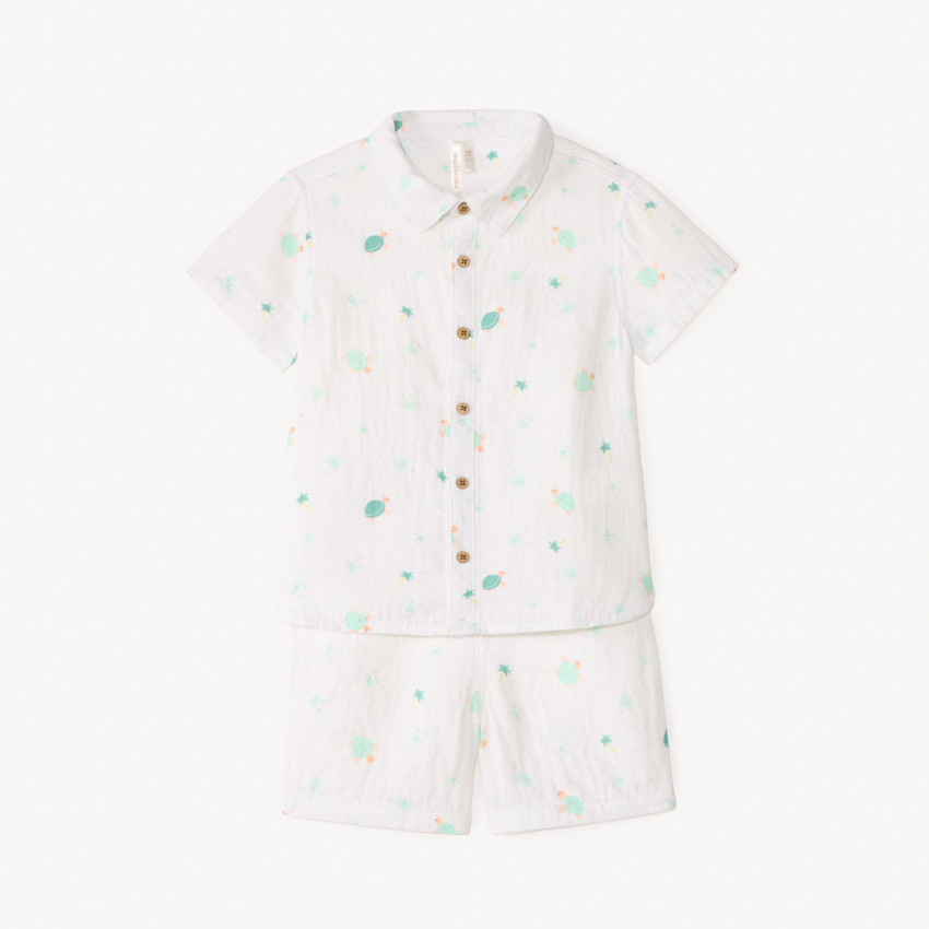 Conjunto de 2 piezas: camisa + pantalones cortos con estampado de tortugas para bebé niño. 
