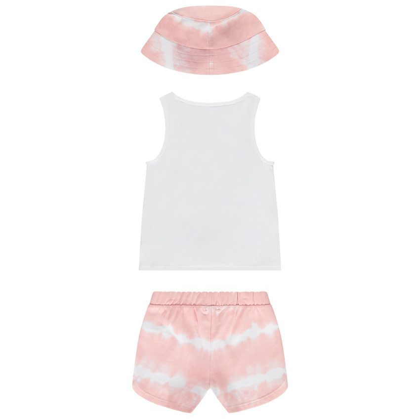 Conjunto de 3 piezas con bob y short efecto tie & dye para niña 