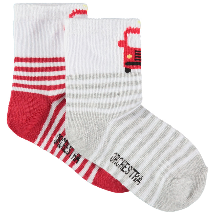 Juego de 2 pares de calcetines de rayas y camión de bombero de jácquard 