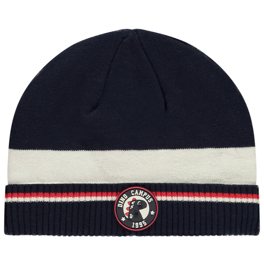 Gorro de punto con forro y badge de dinosaurio para bebé niño 