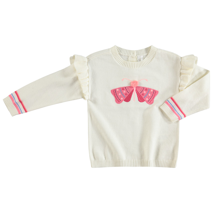 Jersey de punto fino con mangas con volantes y mariposa bordada 