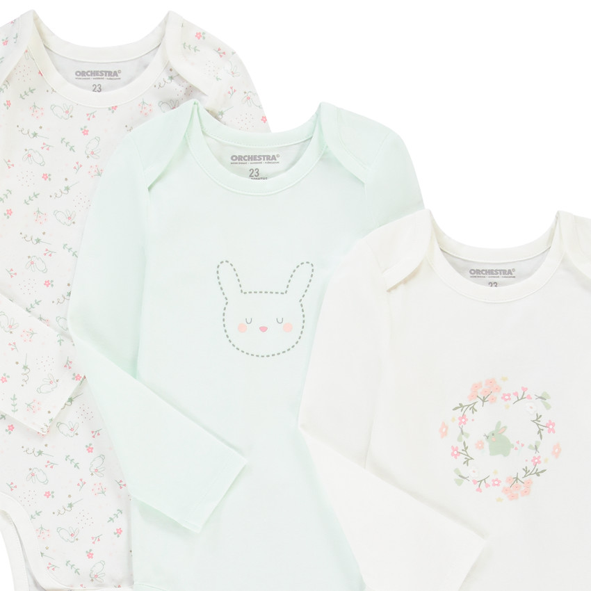 Pack de 5 bodies de manga larga con estampado de conejito 