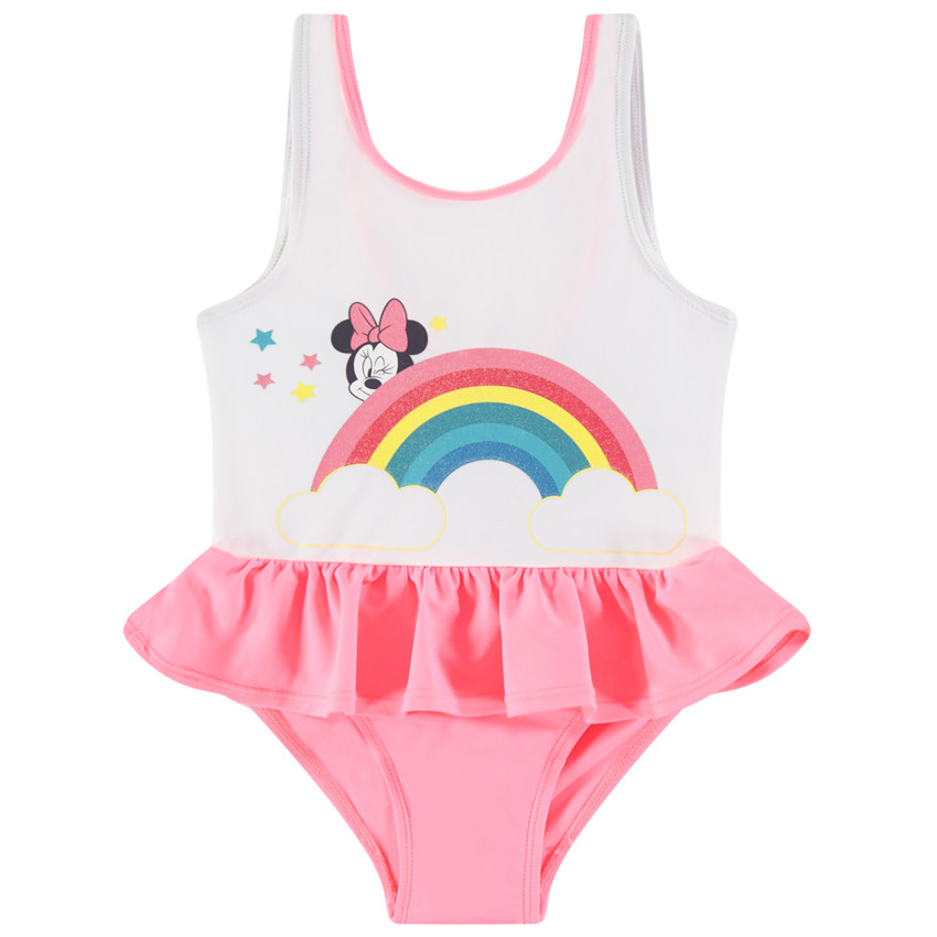 Bañador con volante print Minnie y arco-iris 