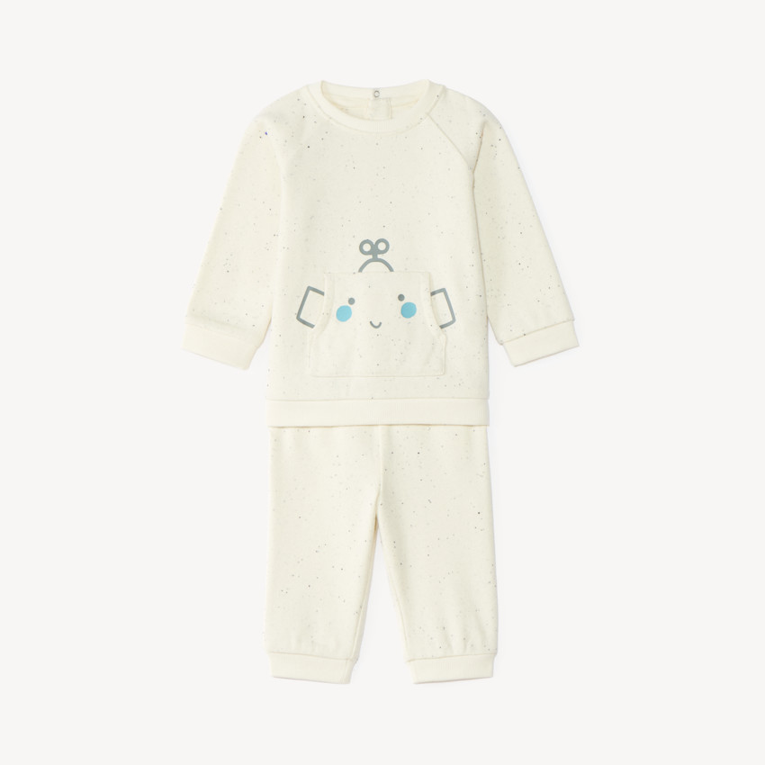 Conjunto de chándal para bebé niño con divertida bolsillo canguro de robot. 