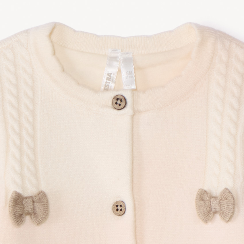 Cárdigan de punto con trenzas y lazos para niña bebé 