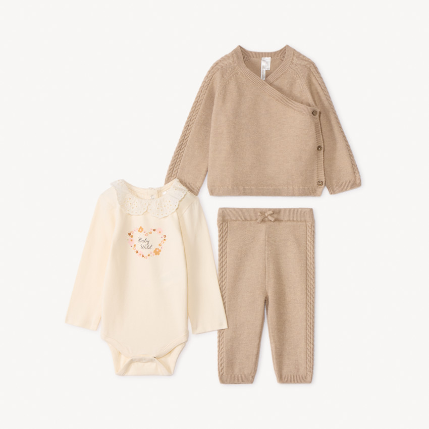 Ensemble 3 pièces en tricot pour bébé fille 