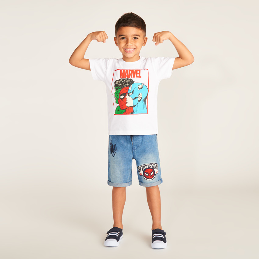 Camiseta de manga corta con estampado de Héroes Marvel para niño 
